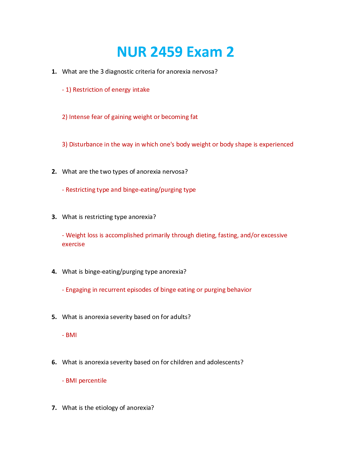 Preview image for NUR 2459 / NUR2459 Exam 2: Mental and Behavioral Health Nursing Exam 2 Review (Latest 2021/2022) Rasmussen